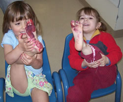 children with painted feet